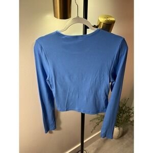 Yogalicious Heavenly Rib Kathleen Crop bra Long Sleeve Top Blue Med euc gymwear